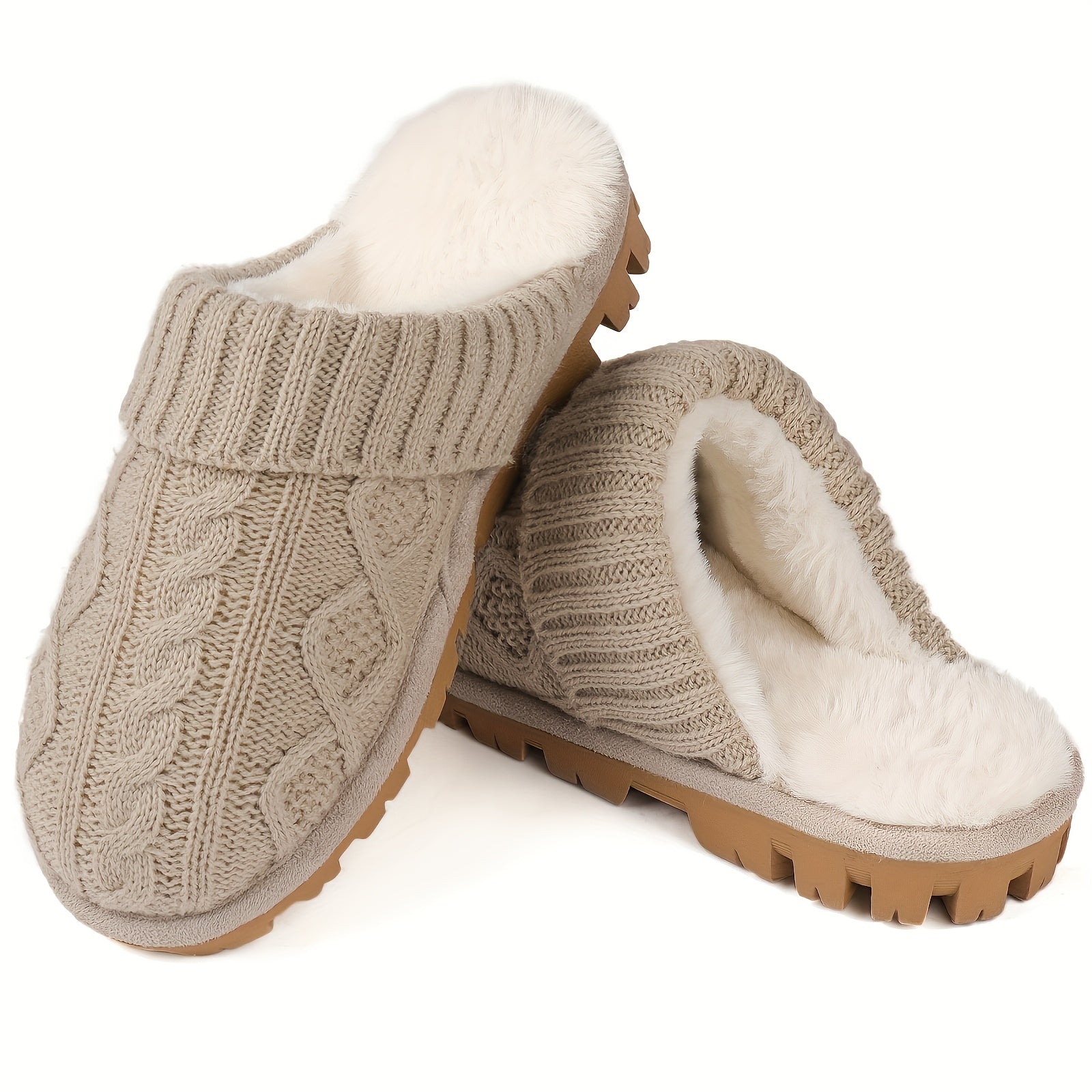 Cozy Women's Plush Lined Slippers with, Non-Slip Sole, Soft Ribbed Cuff – Beige/Light Brown, Perfect Christmas Gift for Friends and Girlfriends, House Slippers, Best for Christmas