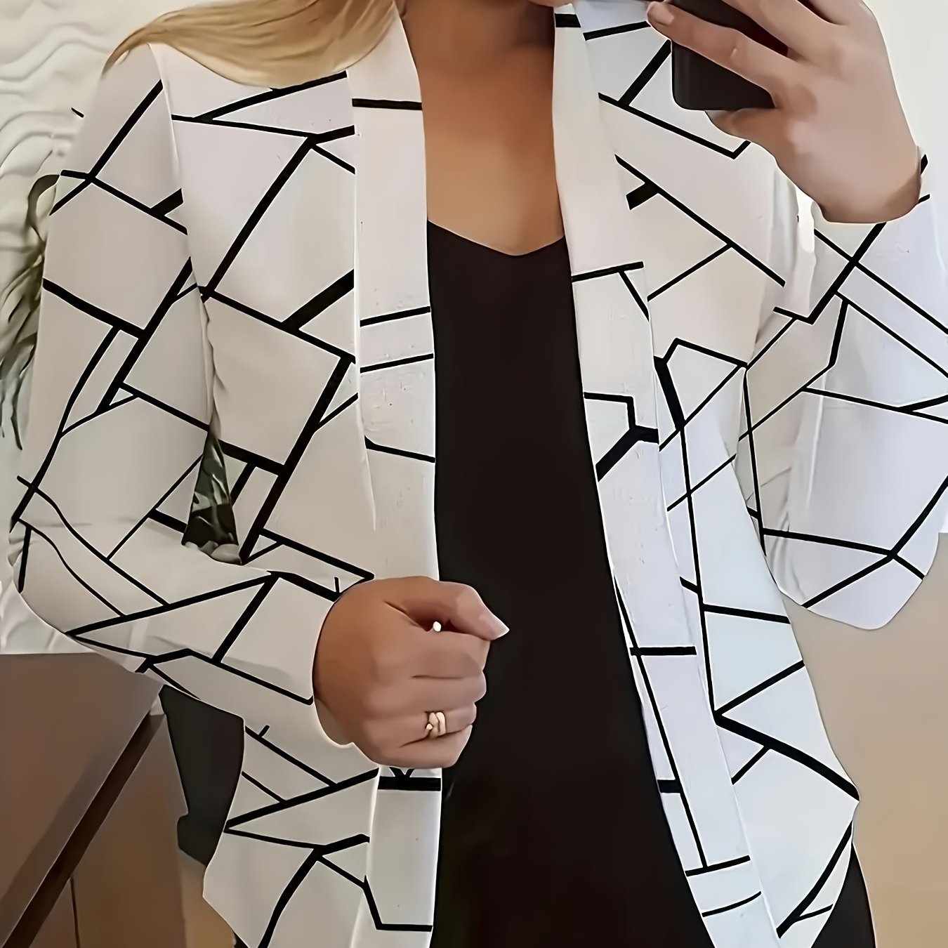New Women'S Cardigan with Geometric Print Jacket