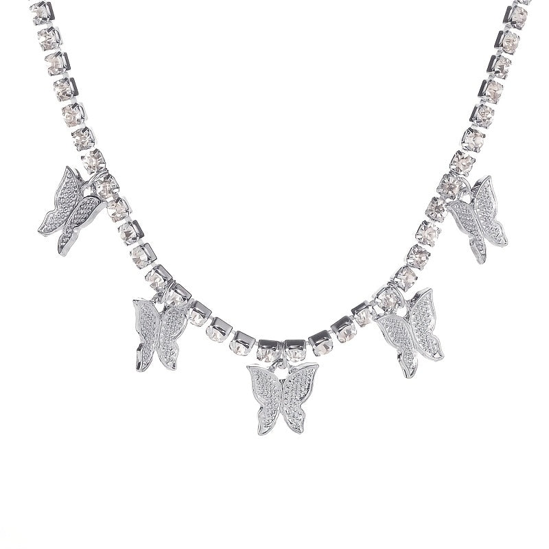 Women's Elegant 18K Gold Plated Cuban Link Butterfly Pendant Necklace - Sparkling Rhinestones, Synthetic Stones, Alloy Jewelry | Perfect for Mardi Gras Day, Weddings, Parties | Cascading Design, Holiday Theme, February Births