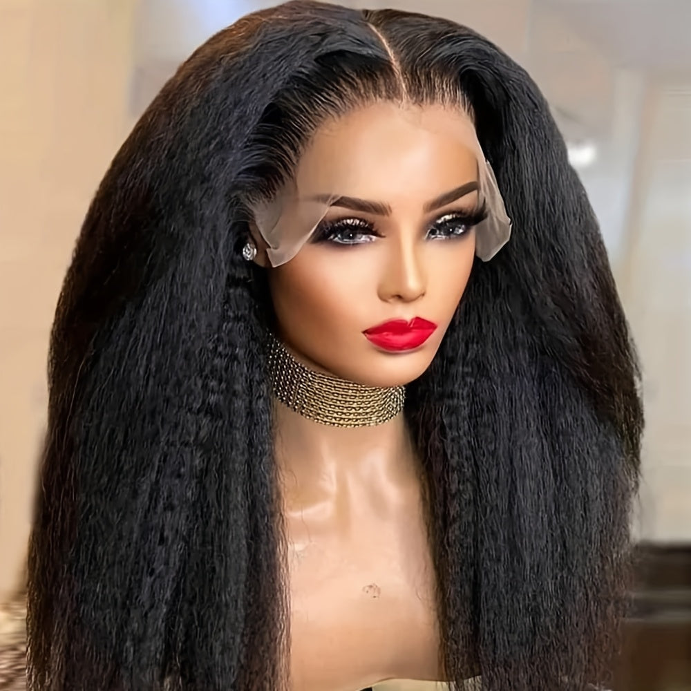CLYDANX 200% Density Yaki Straight Glueless Lace Front Wig for - Pre-Plucked Ready-to-Wear Human Hair Wig with 13x4 Lace, No Glue Needed, Beginner-Friendly Natural Look