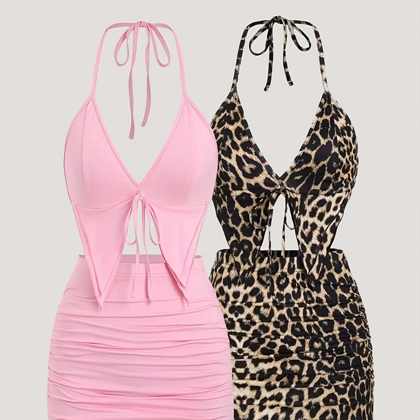 1set Women'S Casual Halter Top and Skirt Set - Polyester Woven, Solid Color, Backless Detail, Irregular Hem - Spring/Summer Collection