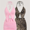 1set Women'S Casual Halter Top and Skirt Set - Polyester Woven, Solid Color, Backless Detail, Irregular Hem - Spring/Summer Collection