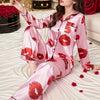 A Two-Piece Satin Loungewear Set for Women in Autumn And Winter, Featuring a Comfortable Long-Sleeve Top And Elastic Waistband Pants.