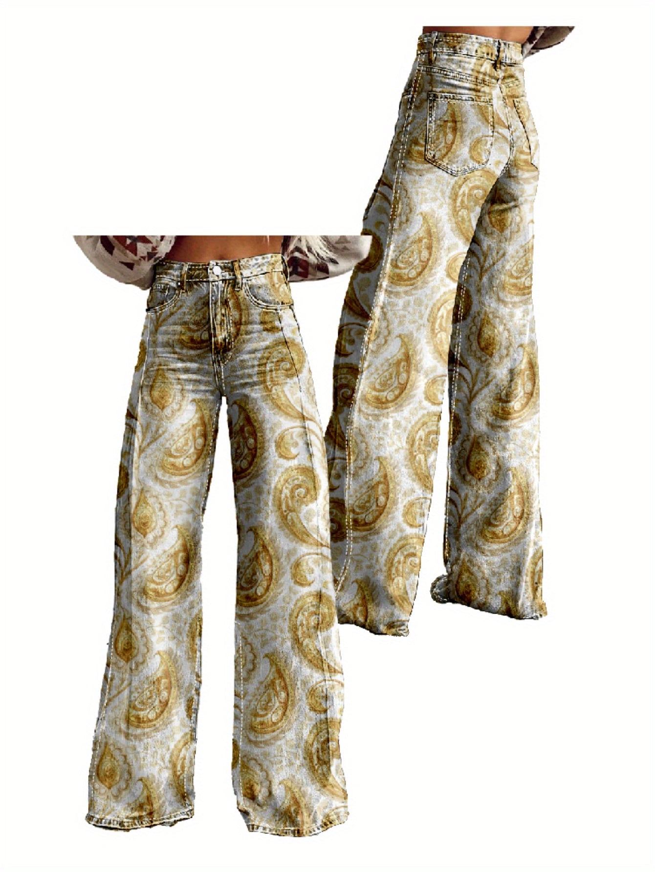 3D Printed Women's High-Waisted Wide Leg Pants - Abstract Floral Print Y2K Style Loose Baggy Flared Floor-Length Trousers, Polyester Casual Comfortable Machine Washable for Spring & Autumn, Spring Fall Attire | Y2K Fashion |