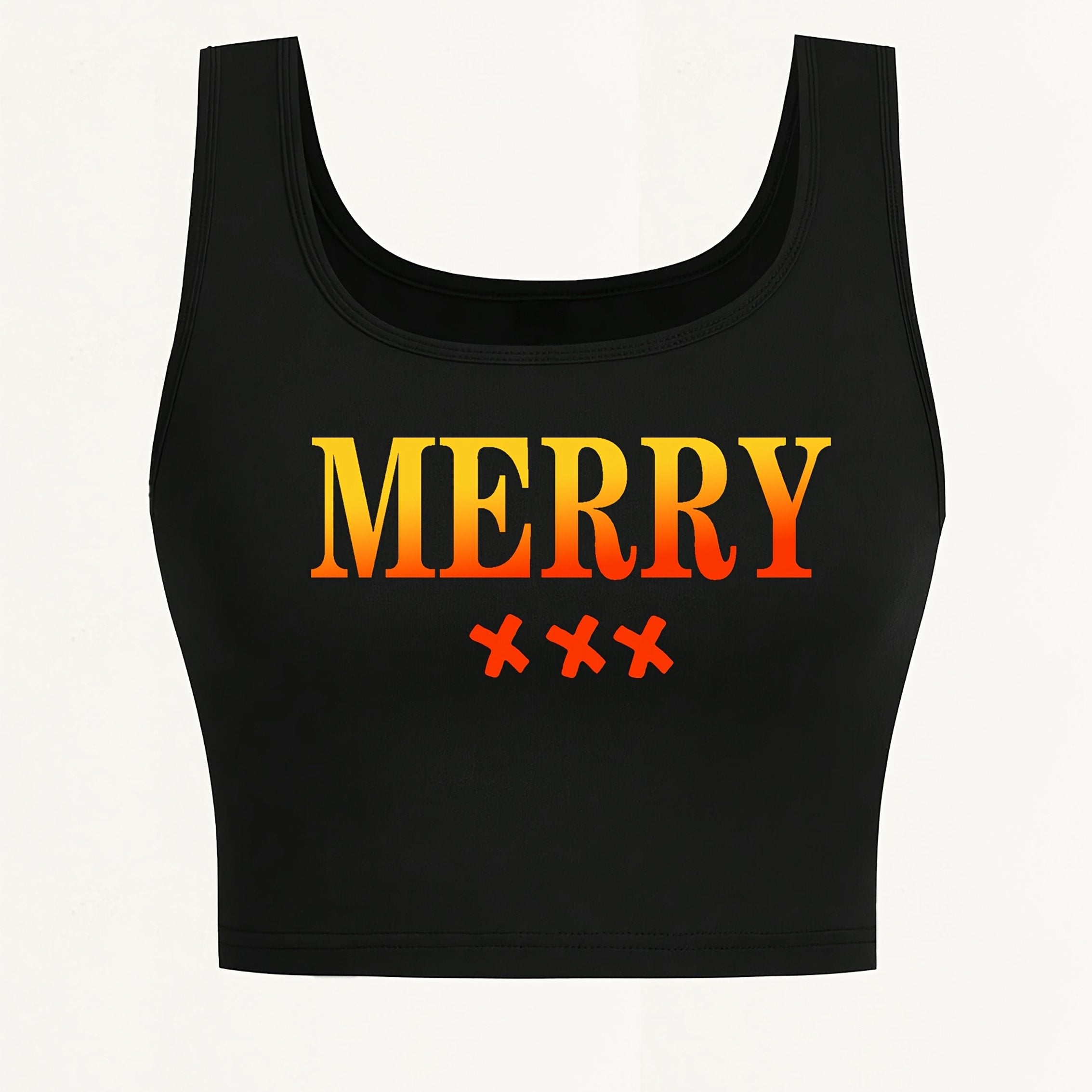 Women's Sexy Deep Scoop Neck Seamless Cropped Tank Top - Soft Stretch Letter Print Yoga Top for Spring Summer Fall, Breathable Casual Wear & Gym Workout Shirt, Curvy Plus Tank Tops, Seasonal Fashion, Offshoulder Fashion, Smoo