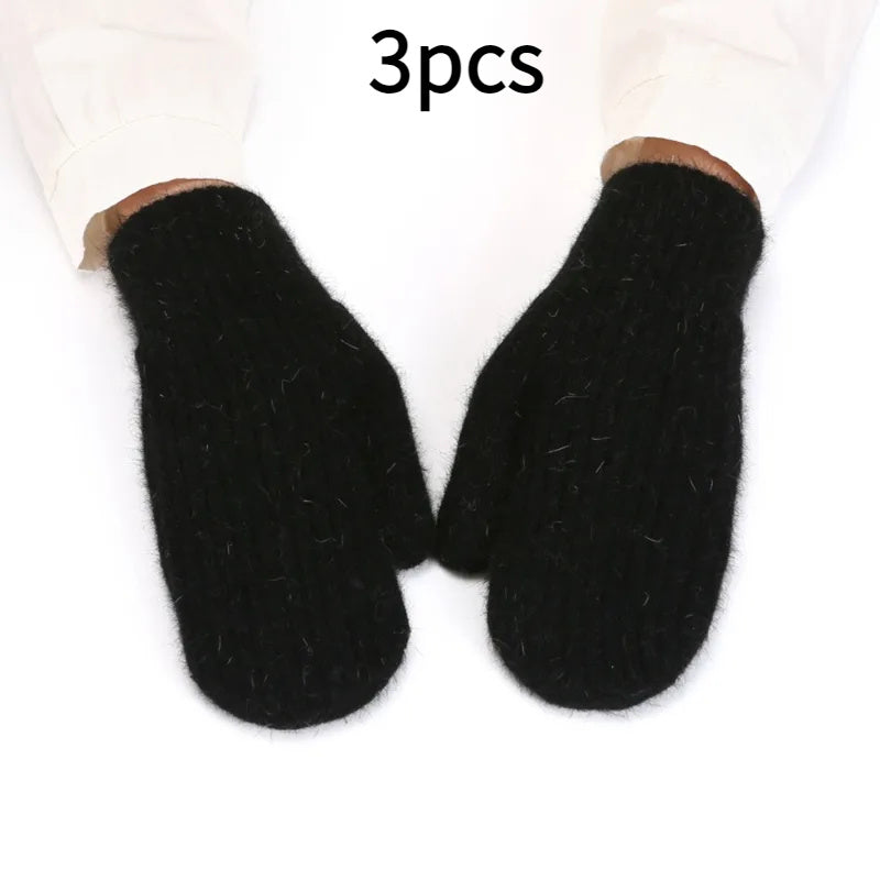 3-Pack CozyWarm Women'S Knitted Mittens - Polyester & Wool Blend, Elastic Windproof Fingerless Gloves for Driving and Cycling, Warm and Cozy Outdoor Accessories