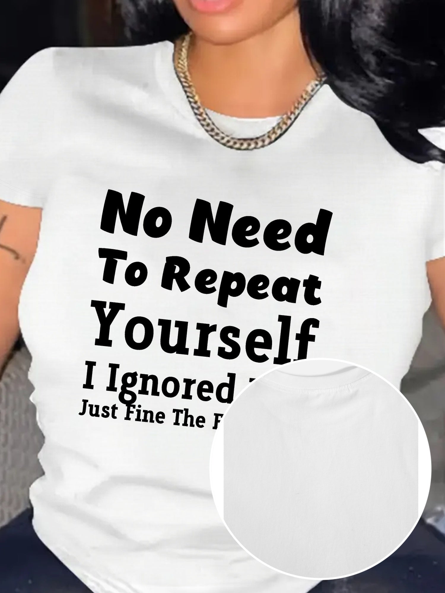 Women's 100% Comfort Tee - "I Ignored You Just Fine the First Time" Quote, Casual Crew Neck, Short Sleeve, Non-See-Through, All-Season Wear, Machine Washable, Perfect for Everyday, Home, or Gifting, Regular Fit, Large Size, G