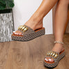 Women's Chunky Platform Sandals with Golden Buckle Straps - Slip-On Open-Toe Summer Beach Shoes, Cushioned Insole & Durable Rubber Sole, Casual to Formal Wear, All-Season Comfort, Versatile Slippers | Ethnic Style Sandals | A