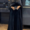 Black Stretchy Maternity Waist Pleated Maxi Dress - Elegant Long Sleeve Mesh Formal Gown with Ruching Detail, Nigerian Wedding Guest Dress for Photoshoots, Birthday Parties & African Events, All-Season Women's Fashion, Formal