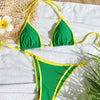 Women's Sexy Gathered Chain Neckline Exposed Back Contrast Color Separated Swimsuit Bikini