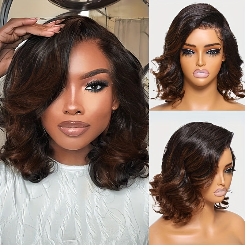 UNice 13x4 Lace Frontal Human Hair Wig Bye Bye Knots Chestnut Brown Ombre Spiral Curls Pre Everything Lace Wig