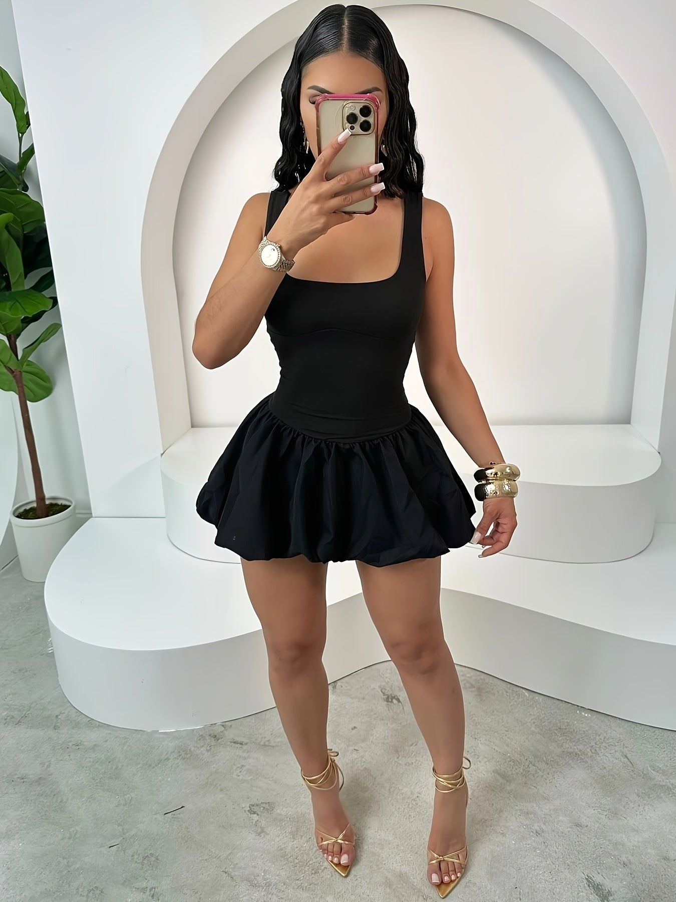 2231 European And American Women'S Fashion Tank Top Style Slim Sexy Fluffy Sleeveless Vest Dress