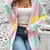 Women'S Casual Cardigan Sweater, Mid-Length, Comfortable Long Sleeves, Colorful Stripes, Perfect for Pairing with Jeans, Leggings, Trousers, Shorts, Boots, or Sneakers, Casual Fit, Striped Pattern, Ribbed Detailing