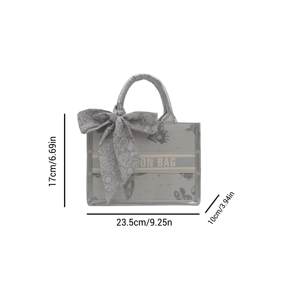 Large Capacity Fashion Letter Print Tote Bag with Scarf Bow - Stylish Synthetic Leather Shoulder Bag for Women, Floral Pattern, Zip Closure, Perfect for Commuting & Everyday Use, Large Tote Bag
