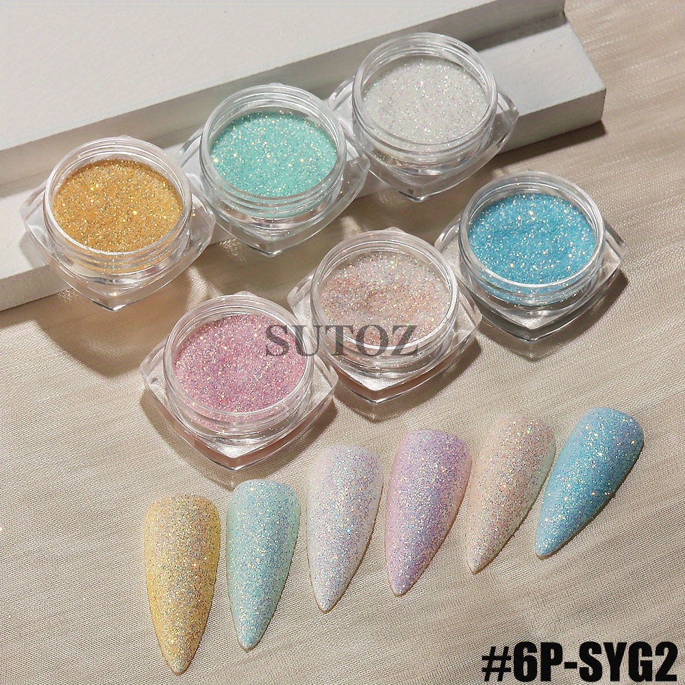 Glittery Rainbow Candy Nail Glitter Set - Ultra-Fine, Luminous Sugar Effect for Stunning Nail Art, Fragrance-Free, Ideal for Hands & Feet, Round Shape, Perfect for DIY Manicures, Nail Art Accessories