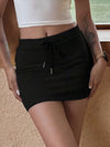 Women's Elegant Gray Mini Skirt with Drawstring Waist - High Waist, Bodycon Fit, Stretchy & Comfortable, Machine Washable - Perfect for Spring/Summer/Fall Casual Sportswear