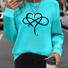 Elegant Crew Neck Sweatshirt for Women with Creative Heart Design - 100% Polyester Knit Fabric, Long Sleeve Pullover for All Seasons