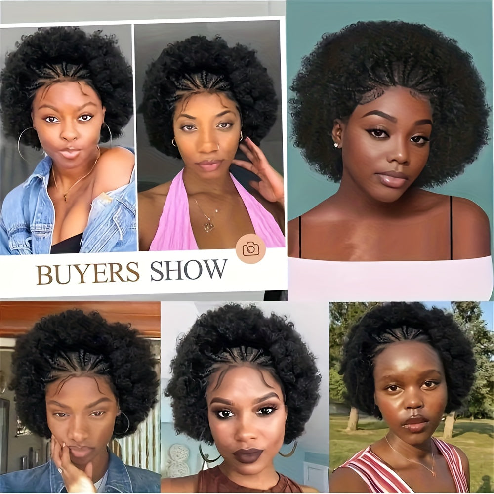200% Density Short Wig Kinky Curly Human Hair Wig 13x4 Short Afro Kinky Curly Braided Lace Wigs Hand-Braided Box Braids With Short Curly Style Daily Wear & Festival Hair Wig