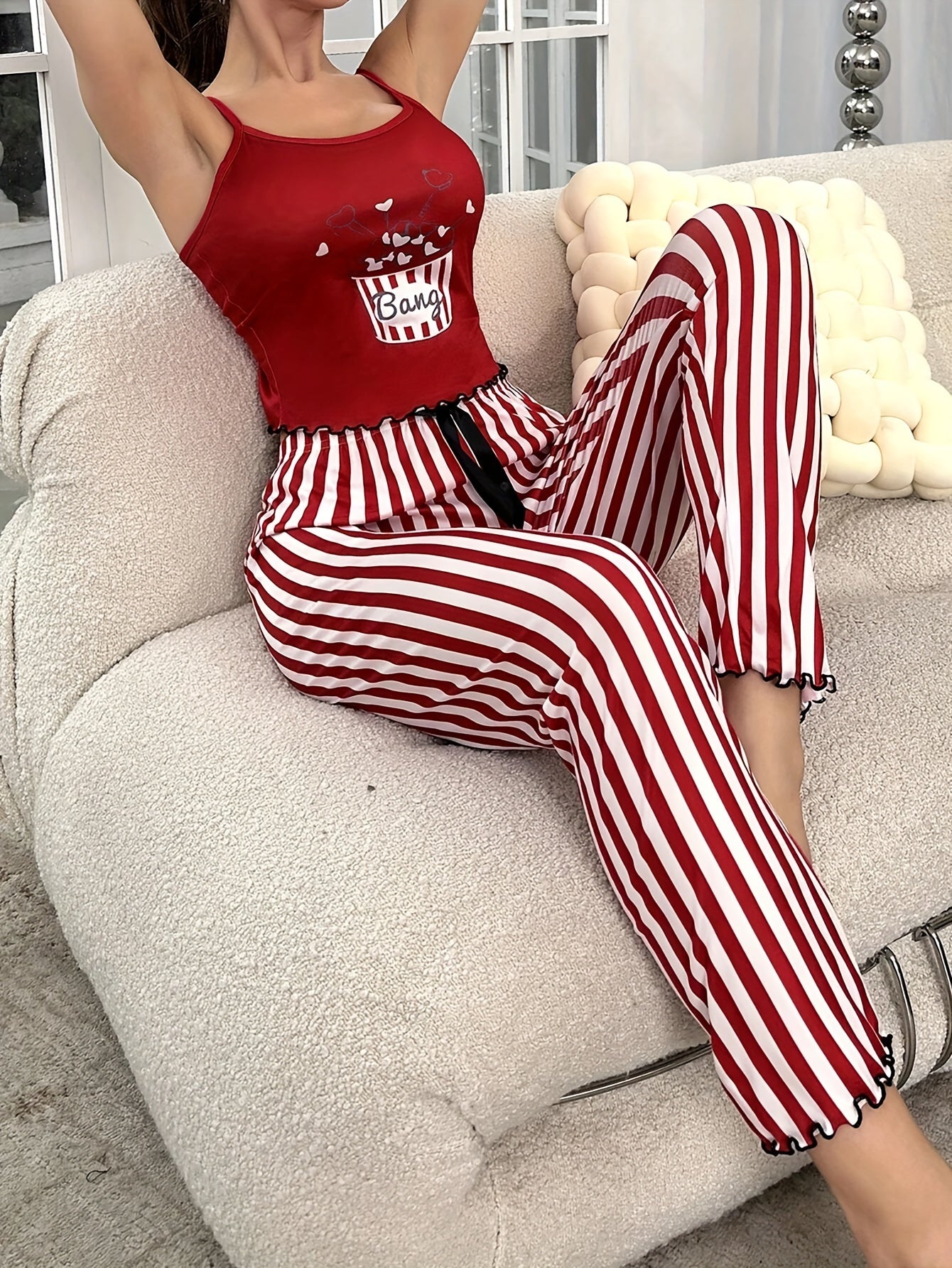 Women'S Pajama Set with Cartoon Print, Polyester 95.0%, Elastane 5.0%, Casual and Sweet Style, All-Season Comfort, Cute Pajama Sets