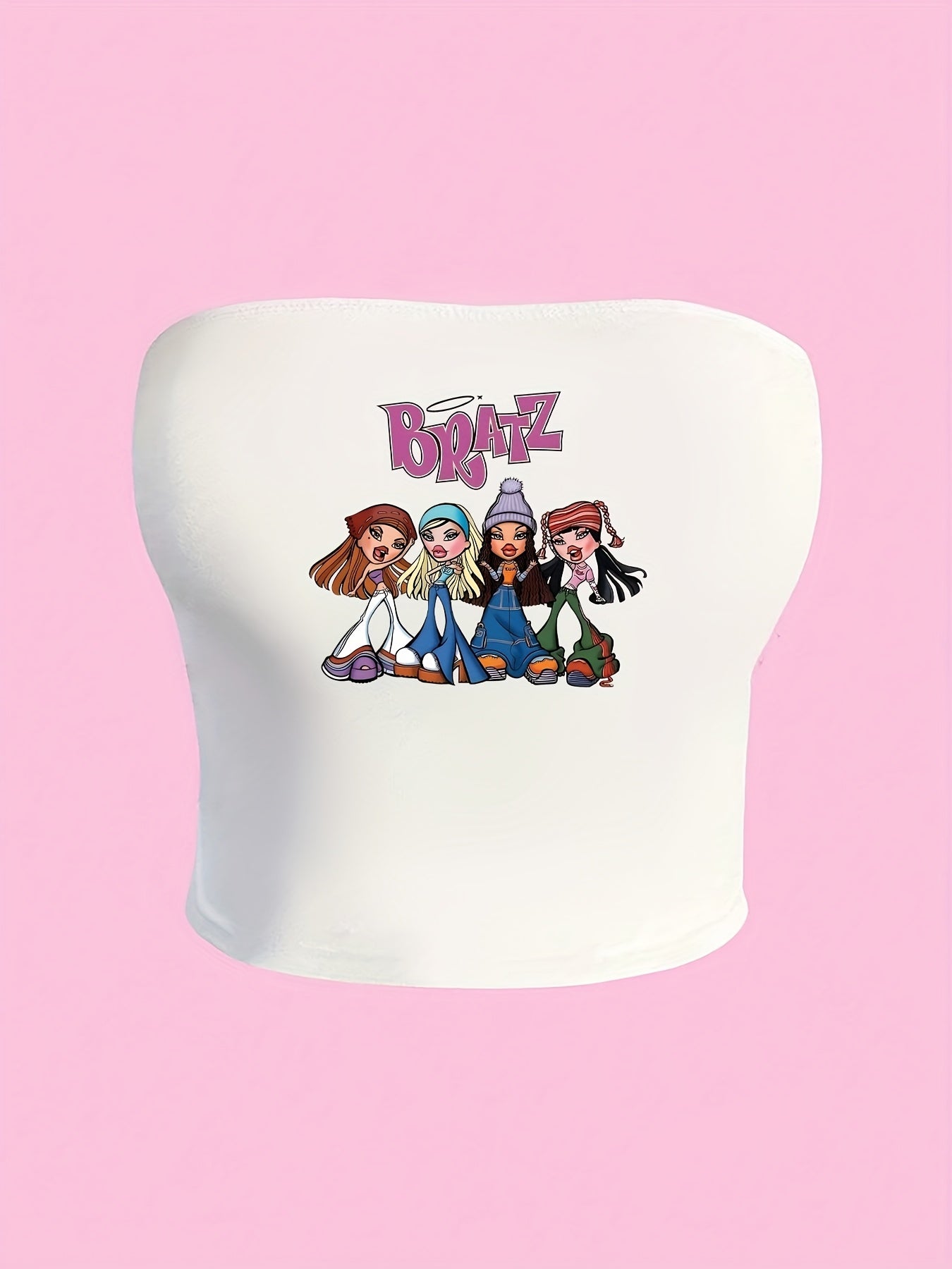 Y2K Hot Summer Stretchy Tube Top for Women - 220gsm High Elasticity Crop Top with Cartoon Graphic & Bold Letter Print, Machine Washable Casual Streetwear for Spring Summer Fall, Highelasticity Fabric