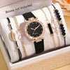 Women's Watch 6pcs Fashion Casual Elegant Simple Round Quartz Wristwatch And Woven String, Bracelet Jewelry Set Mother's Day Women Party Holiday Birthday Wear Or As Sisters The Best Gift for A Lady No Box