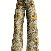 Y2K Women'S Pants Wide Leg Versatile Flared High Waisted Baggy Pants Abstract Geometry Element 3D Printed A Line Hanging Feel Casual Comfortable Loose Floor Length Pants Spring Autumn Polyester Hip Hop