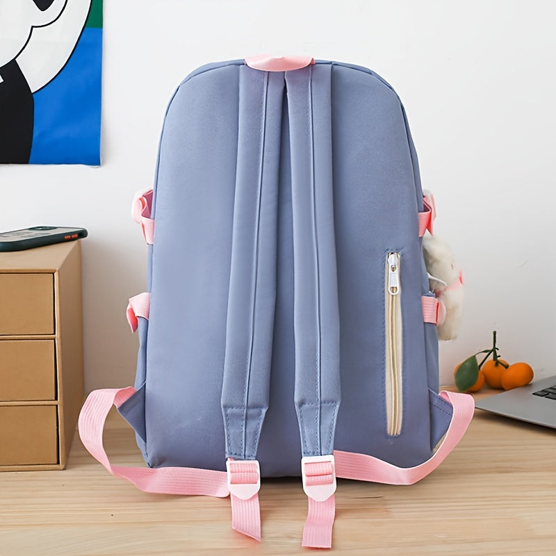 Five-Piece Large Capacity Double Shoulder Bag Women's Fashion Simple Color-Block Casual Backpack (No Pendant, Badge Ladies Travel Bag)