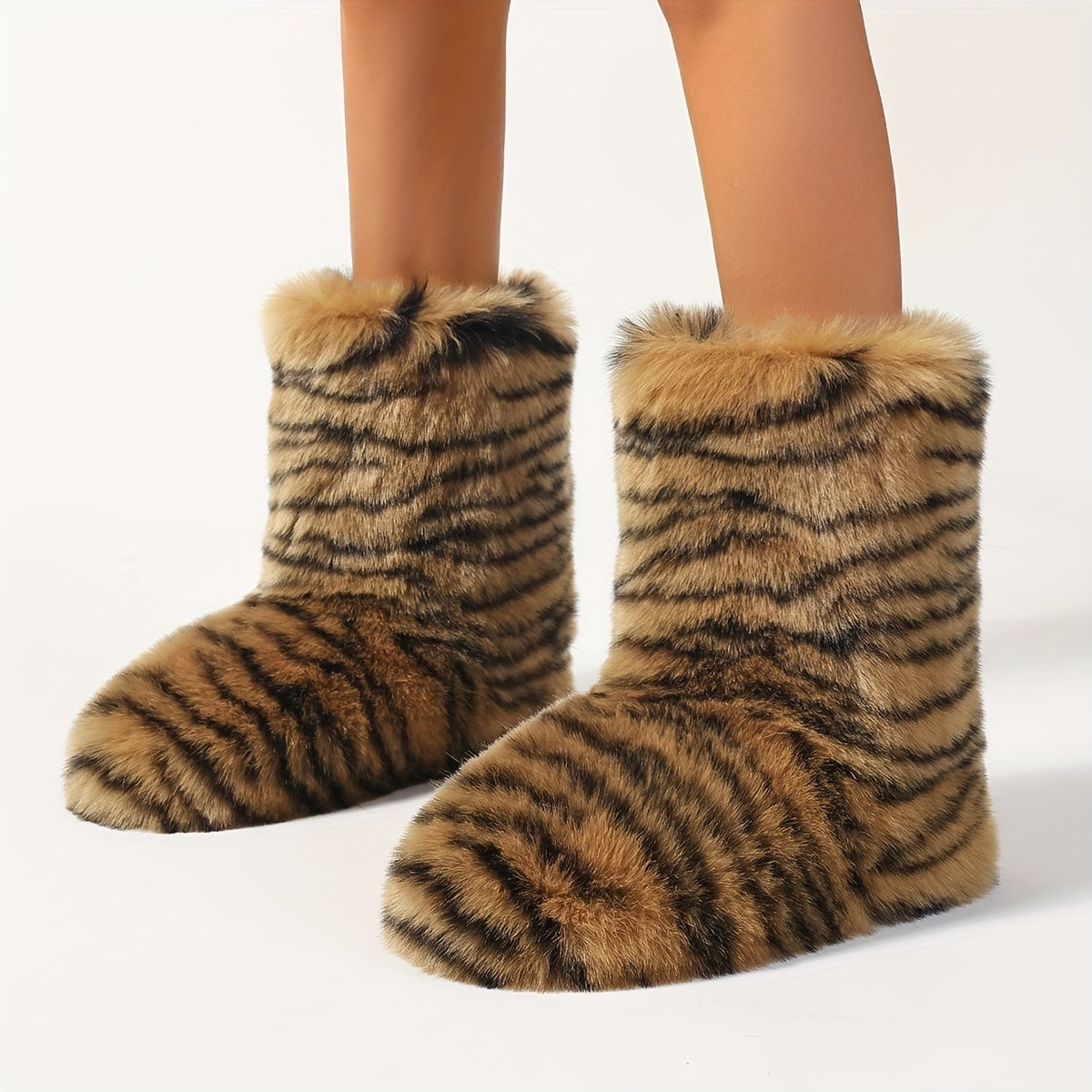 Women's Mid-calf Fluffy Boots, Platform Soft Sole Warm Lined Winter Boots, Fuzzy Faux Fur Snow Boots