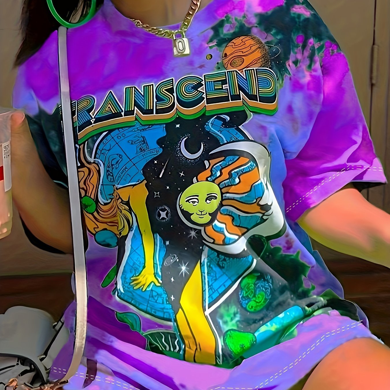 Figure & Sun Print Tie Dye T-Shirt, Casual Short Sleeve T-Shirt For Spring & Summer, Women's Clothing