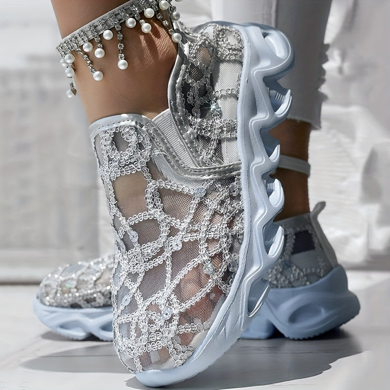 Mesh Elastic Strap Casual Sports Shoes - Without Foot Chain