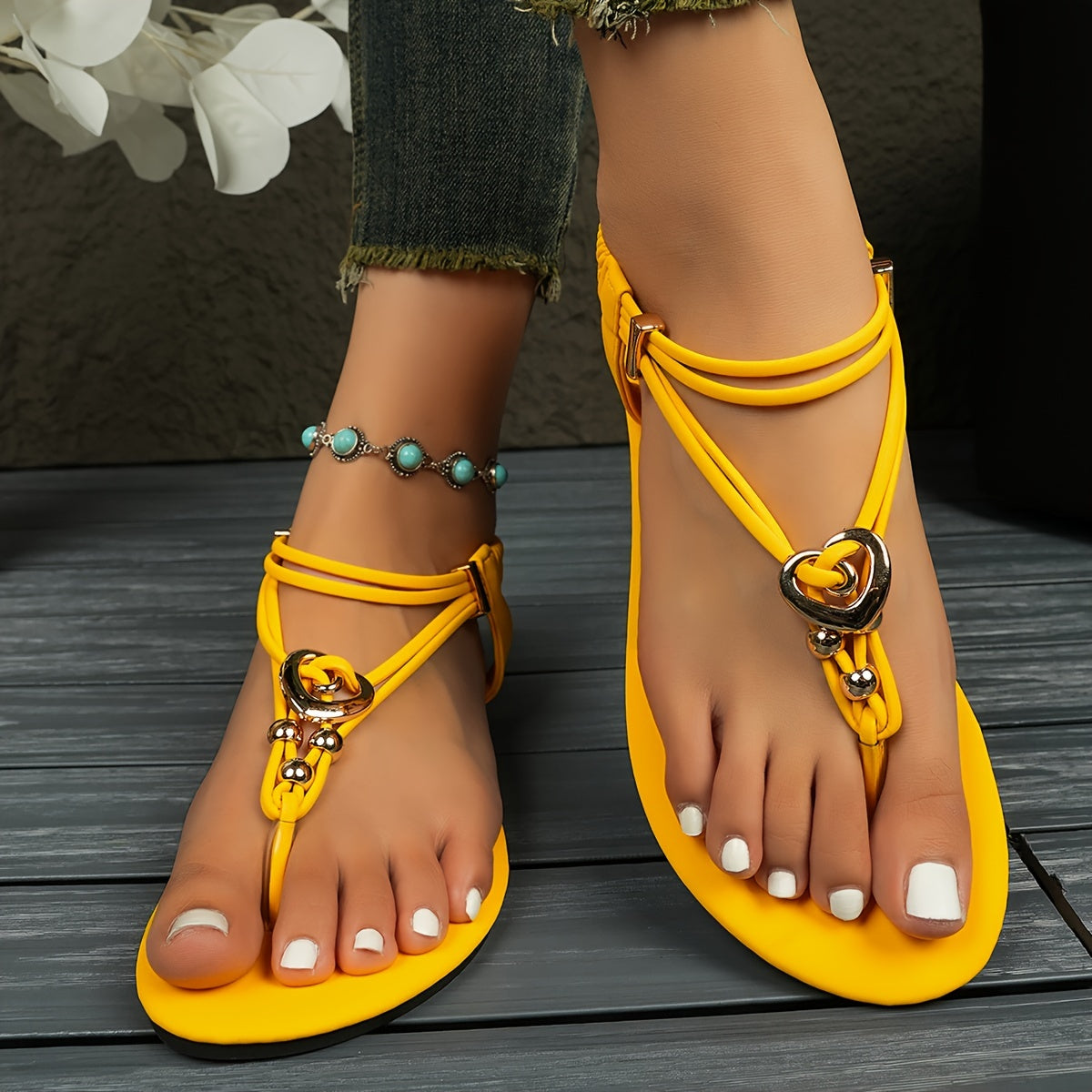 Women's Summer Flat Sandals - Boho Style Buckle Decor Elastic Strap Slip On Shoes - Casual Summer Beach Sandals - For Women -  Suitable for Summer, Beach, Vacation - Perfect Gift for Fashionable Women