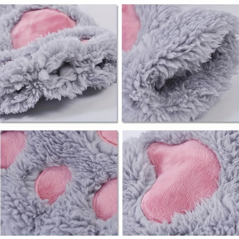 Cute Cat Claw Plush Gloves Stylish Thick Warm Half Finger Gloves Autumn Winter Soft Cozy Fuzzy Gloves