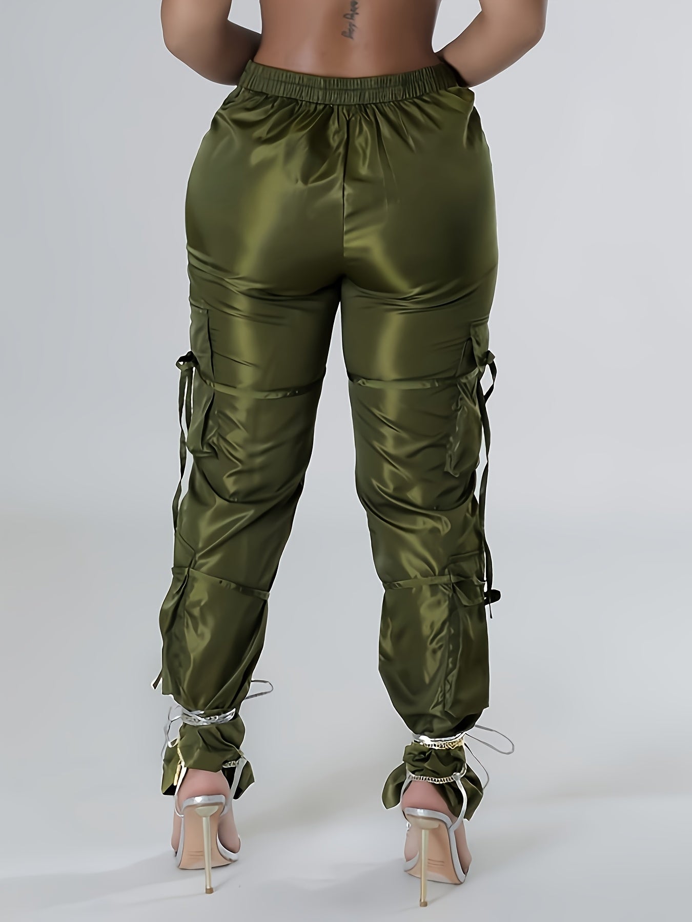 Solid Color Casual Work Straight-Leg Long Pants with Zipper And Straps