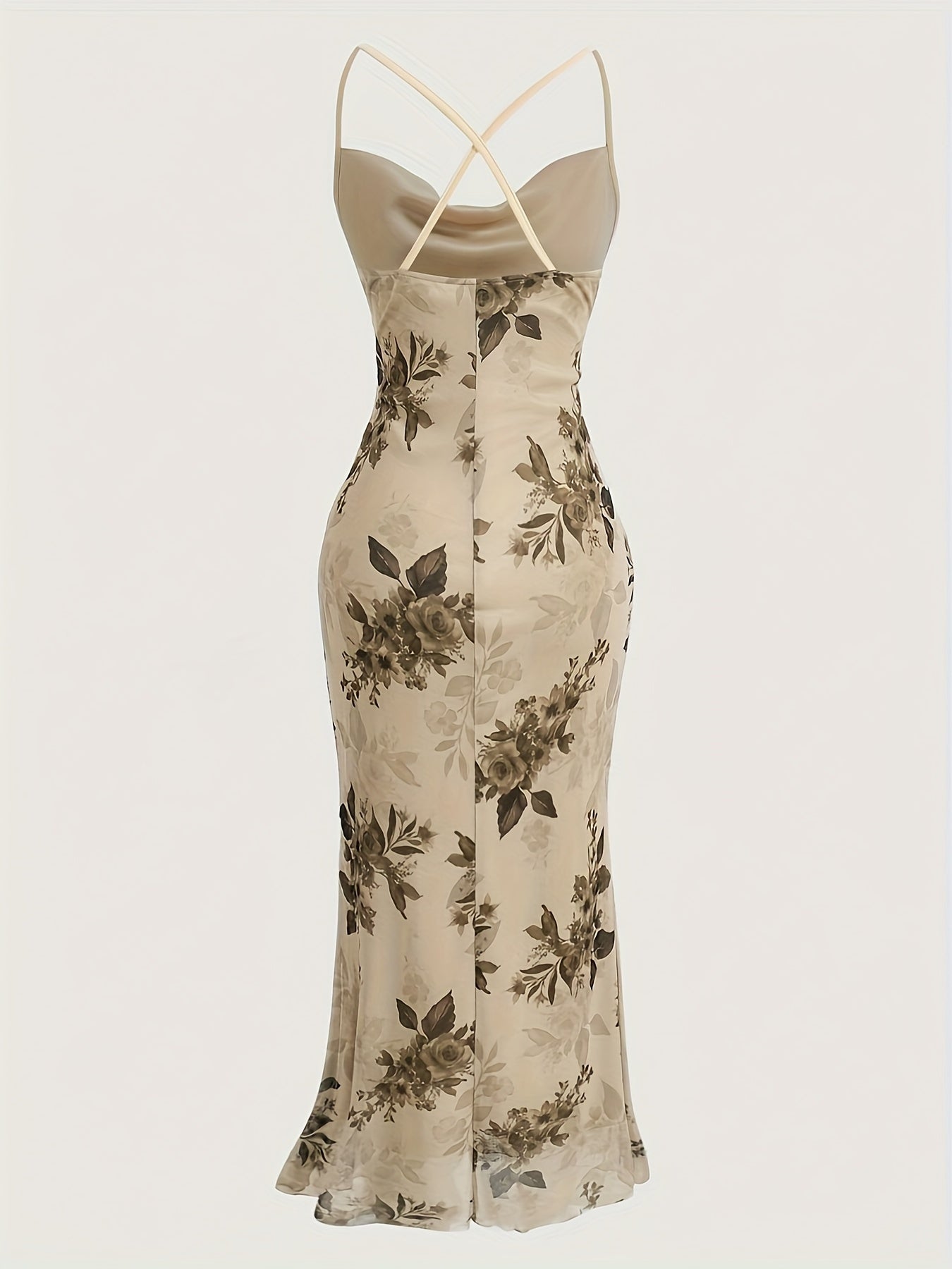 Elegant Sleeveless Crisscross Cami Dress - Floral Print Spaghetti Strap Dress For Spring & Summer - Women's Clothing