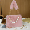 Faux Fur Shoulder Bag with Chain Strap, Synthetic Solid Color Handbag, Zipper Closure, Unlined, Non-Washable - Fashionable Mini Square Purse for Women