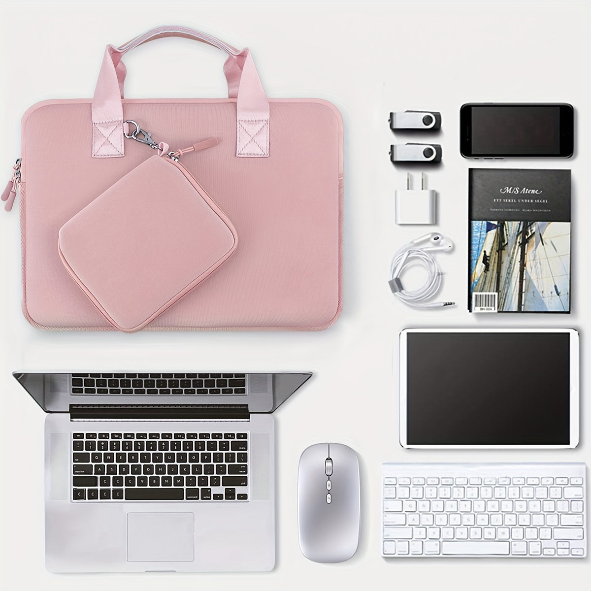 1pc 13-14 inches Laptop Sleeve Elastic Neoprene Case Notebooks Hand Bag with Handle and Small storage bag
