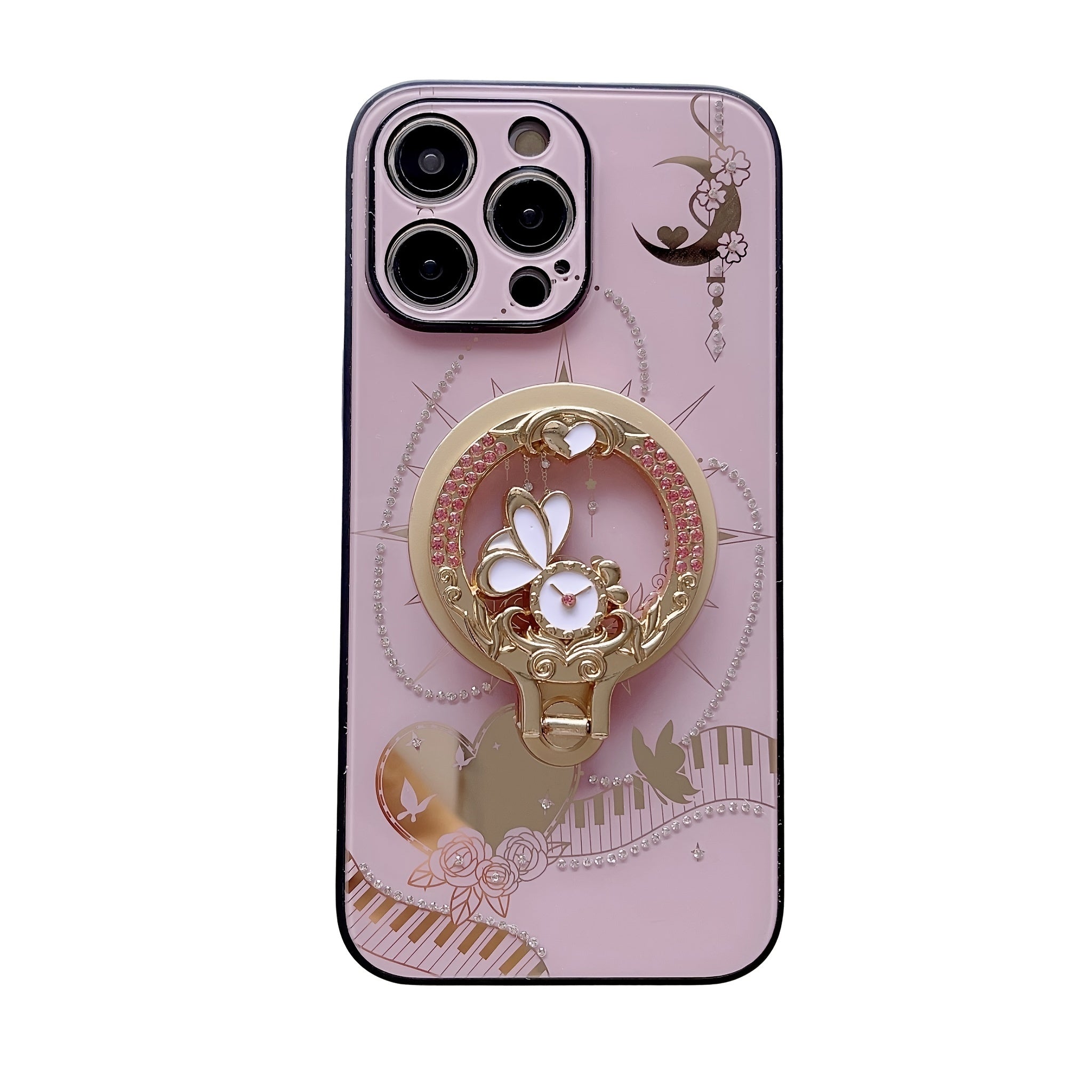 Magntic Luxury Bling Crystal Artificial Diamond Camera Suction Phone Case With Holder For iPhone 16 Promax/ 15 Pro max/14 Pro max/13 Promax Shockproof Protective Bumper Cover