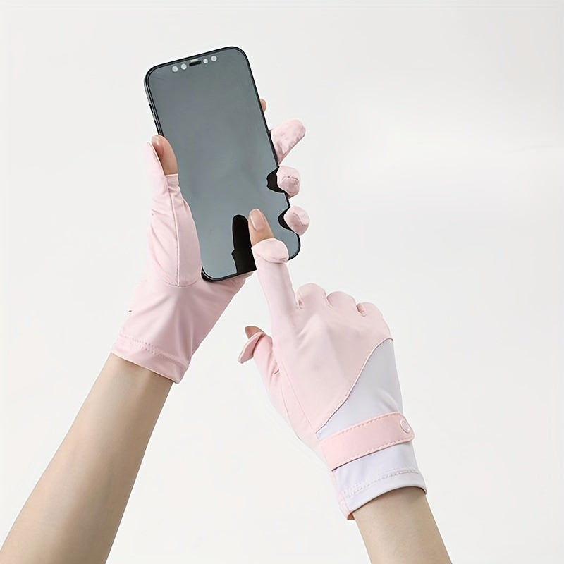 Ice Sliky Fiber Fabric Women's Breathable Thin Summer Outdoor Ice Feel Cycling Anti-Slip Fingerless Touchscreen Gloves