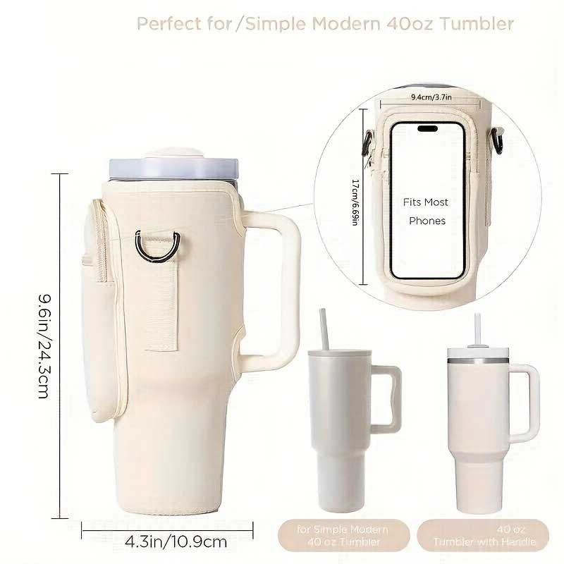 40oz Thermos Cup Holder Submersible Water Bottle Carrying Bag Handle Car Insulation Letter Mug Cover, Tumbler Chloroprene Rubber Water Bottle, Sports Mountaineering Cup Cover, Suitable for 5 Occasions, School, Outdoor, Climbi