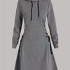 Elegant Hooded Sweatshirt Dress with Drawstring and Knee-Length Skirt - Polyester Knit Fabric, Long Sleeve, Spring/Fall Adult Fashion Dress