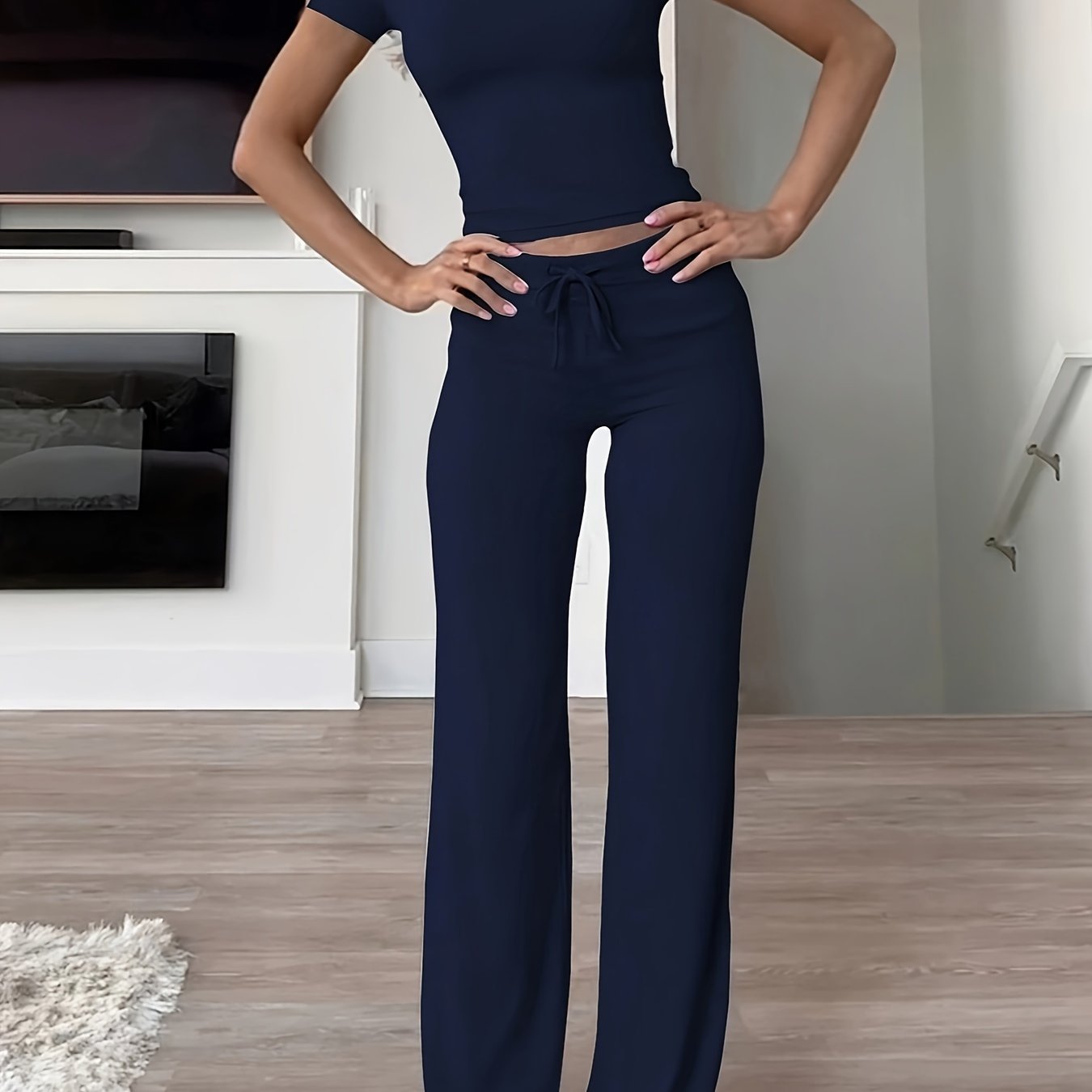 [Modal Ribbed Drawstring Loungewear Set] Kardashian Same-Style - Women's Modal Ribbed Drawstring Loungewear Set