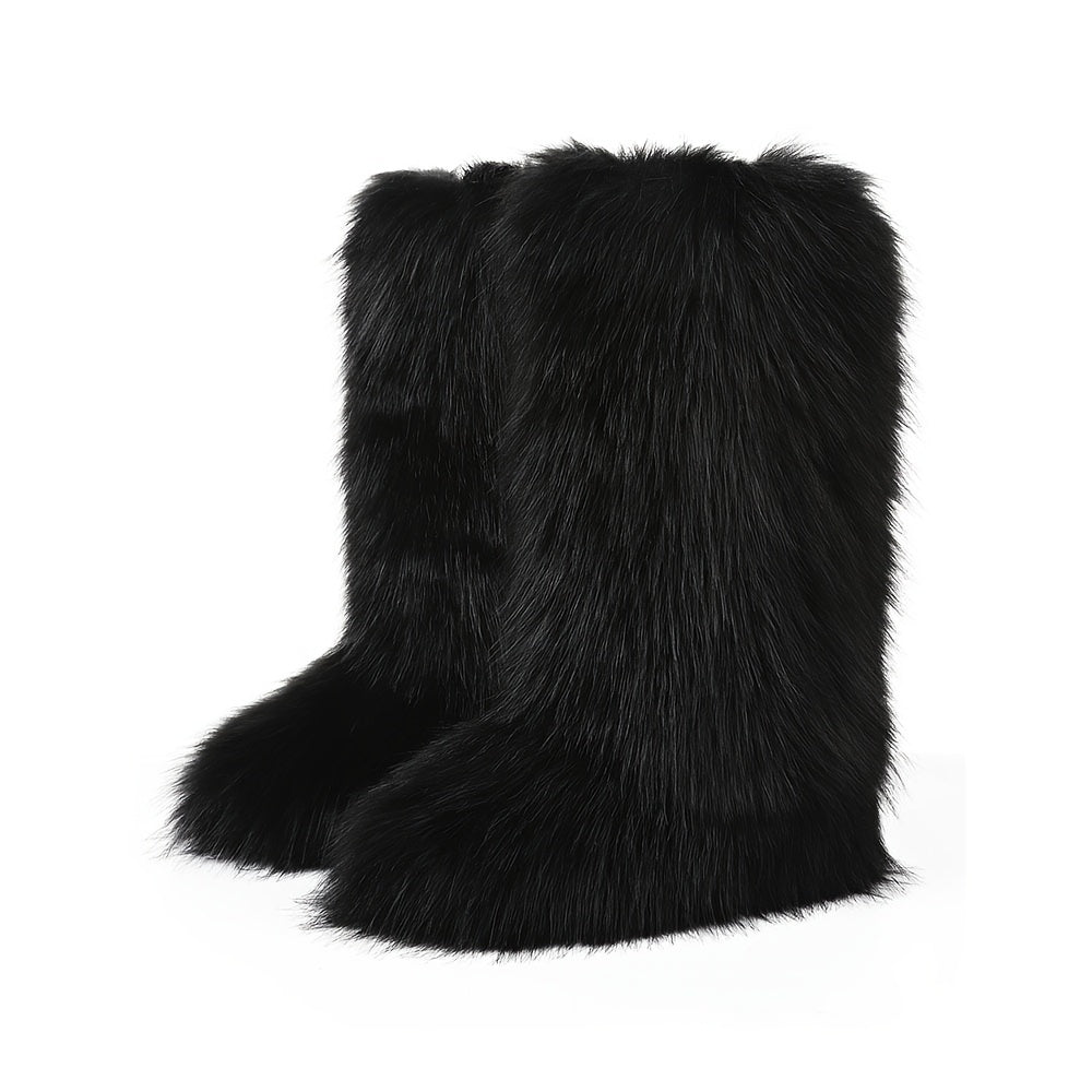 Women'S Plush Fluffy Snow Boots, Mid Cut, Warm, Christmas, Flat Fashion Boots