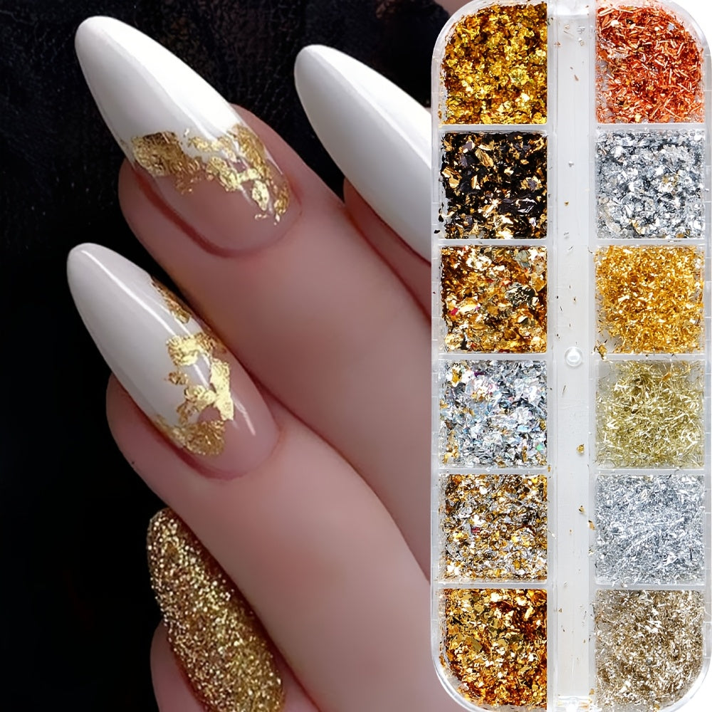 Golden Silvery Nail Foil Chrome Line Nail Glitter Aluminium Sequin Flakes Y2K Metal Powder Nail Charms for Nail Art Decoration