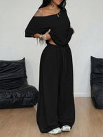 Women's Casual Solid-Color Sports Two-Piece Set With Loose-Fit Trousers