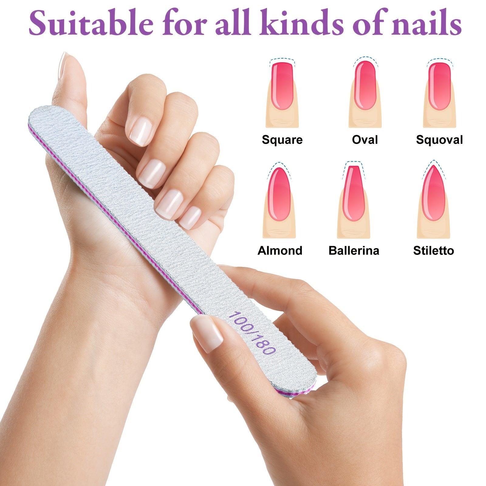 200pcs Nail Files - 100/180 Grit Double Sides Emery Boards Reusable Nail Files for Acrylic & Natural Nails - Professional Manicure Tools for Home & Salon Use - Oval Shape - Perfect Gift for Nail Enthusiasts