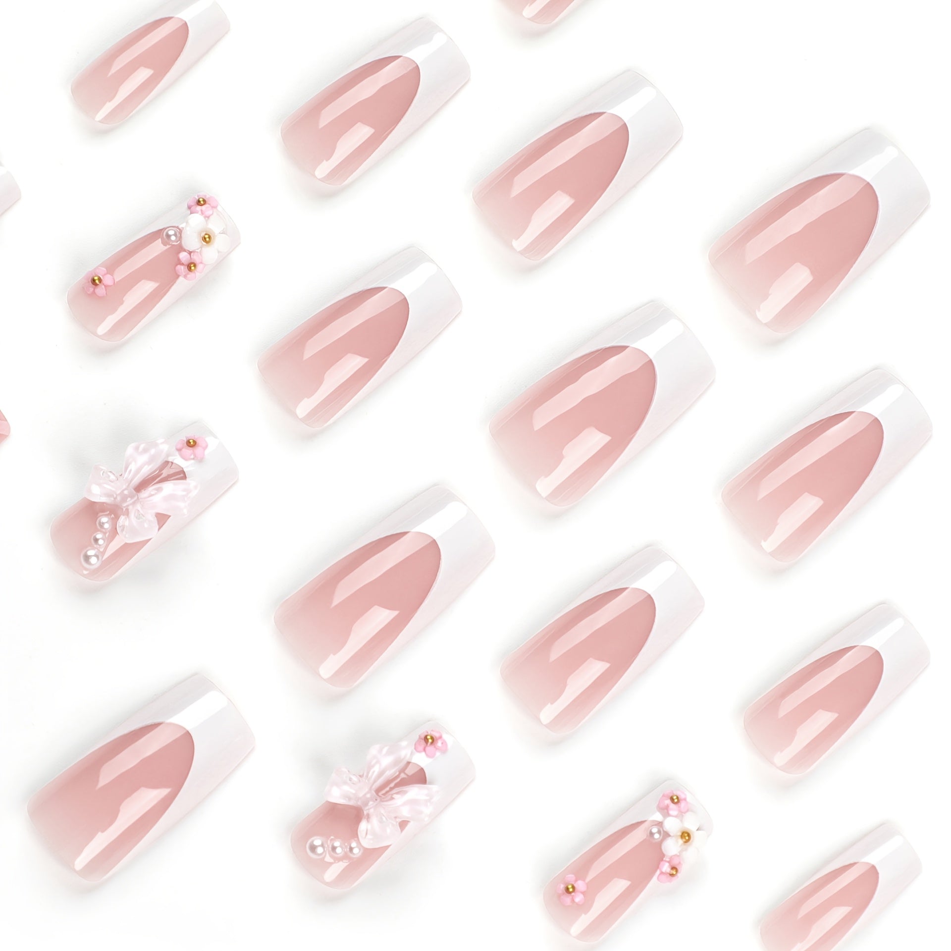 Pink Cute Nail Art Wearing Nail Bow Nail Piece Nail Art Wholesale Medium Length Flower Nail Sticker