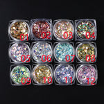 12 Colors Nail Art Glitter Diamond Dust Iridescent Nail Powder Chunky Glitter Confetti Foil Flakes Sequins for Nail Art Supplies, Gel Polish, Y2K Mermaid Holographic Hexagon Sequins, 3D Mirror Irregular Slices Sparkles
