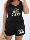Plus Size Women'S Fashion Casual Comfortable Wearable Loungewear Pajama Set with Simple Let Me Sleep Cartoon Sloth Print Round Neck Tank Top & Shorts 2pcs Plus Size Pajamas