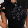 Rose Print Crew Neck T-Shirt, Casual Short Sleeve T-Shirt for Spring & Summer, Women's Clothing