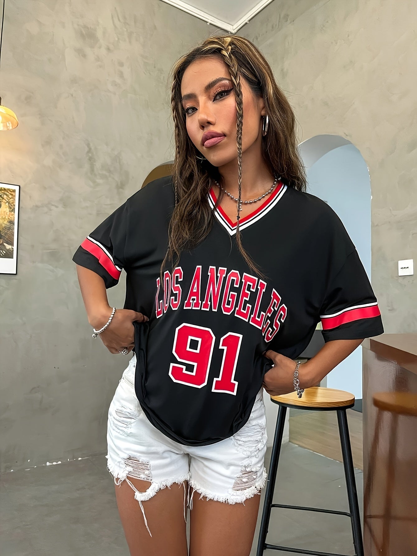 Women's Oversized Graphic Brooklyn Letter Short Sleeve Tee